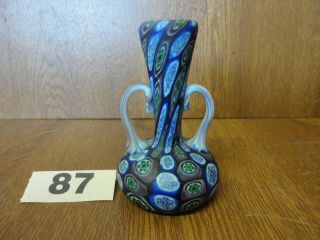 Fratelli Toso Small Murano Glass Vase - Blue Green & Purple Millefiori Canes