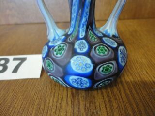 Fratelli Toso Small Murano Glass Vase - Blue Green & Purple Millefiori Canes 2