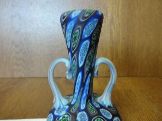 Fratelli Toso Small Murano Glass Vase - Blue Green & Purple Millefiori Canes 3