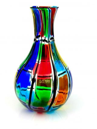 Signed World Class Murano Ballarin Art Glass Multi Coloured Pezzato Mazzega Vase