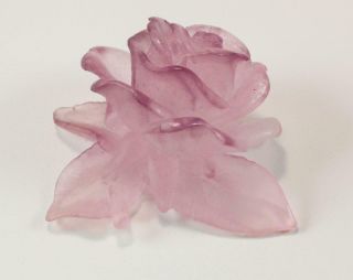 Signed Daum Pink Pate De Verre Crystal Glass Rose Flower Figurine Paperweight