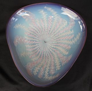 Vintage Murano Large Venetian Latticino Purple & Pink Art Glass Dish Bowl