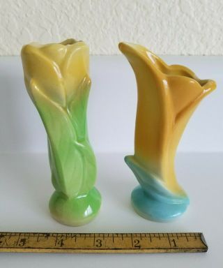 2 Vintage Shawnee Pottery Bud Vases - Tulip & Lily - 1940 