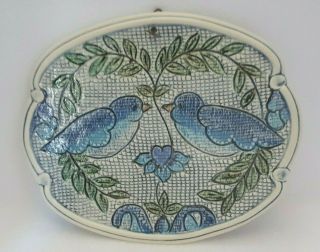 Blue Birds Of Happiness Wall Plaque Or Trivet Ceramic Pottery Artist - Made