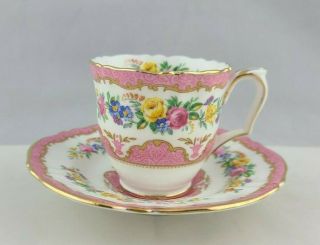 Crown Staffordshire Lyric Tunis Pink Floral Demitasse Cup And Saucer