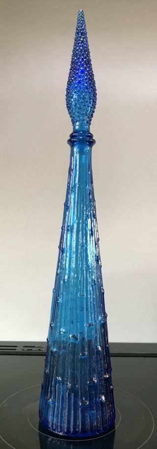 Empoli Italian Cobalt Blue Bamboo Decanter Genie Bottle Mcm Vintage Glass 57cm
