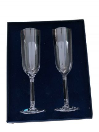Tiffany & Co.  Pair Hampton Champagne Flutes,  Crystal,  With Tiffany Box