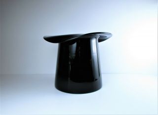 Vintage Mid Century Modern Blenko Art Glass Black Top Hat Sculpture Ice Bucket