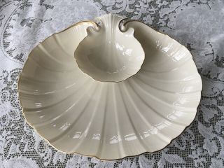 Vintage Lenox Made In Usa Seashell Scallop Edged Chip And Dip Gold Trim 12”