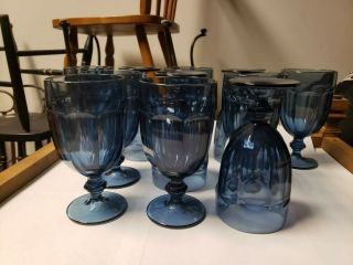 Set Of 11libbey Duratuff Gibraltar Dusky Blue 7 " Footed Iced Tea Goblets Glasses