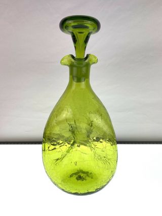 Blenko Glass 49 Pinched Decanter In Olive Green Crackle Winslow Anderson Design