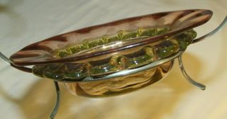 Victorian Amber Vaseline Art Glass Preserve Dish Sheffield Plate Stand C1880 