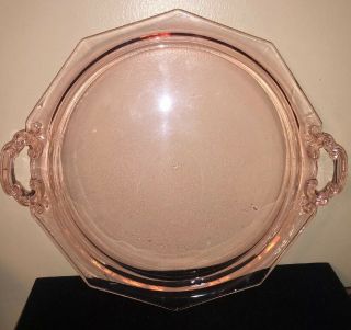 Magnificent 14” Signed Cambridge Glass Company Pink Cake Service Platter 1930’s