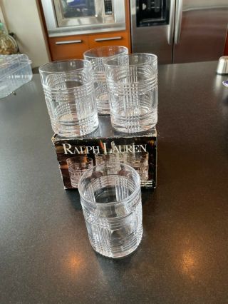 Ralph Lauren Glen Plaid Lead Crystal Whiskey Glasses Double Old Fashioned