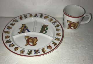Vintage Tiffany & Co.  Alphabet Bears Child Dinner Set Divided Plate & Mug Euc