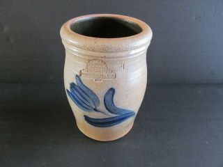 Rowe Pottery Stoneware Crock Salt Glaze Blue Flower
