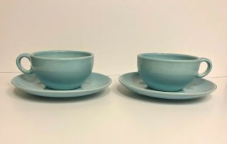 (2) Russel Wright Iroquois Casual Ice Blue Cups & Saucers Mid Century Modern