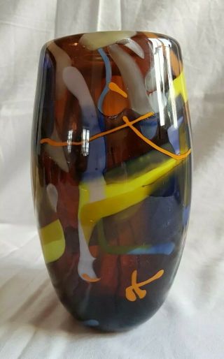 Hand Blown Contemporary Art Glass Vase Signed Peter Fricker