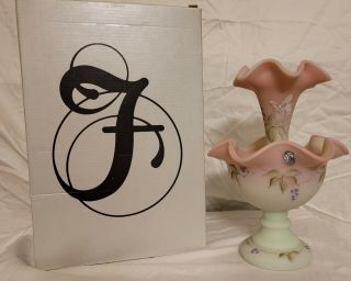 Fenton Single Horn Epergne Lotus Mist Berry & Butterfly W/box Signed And Number