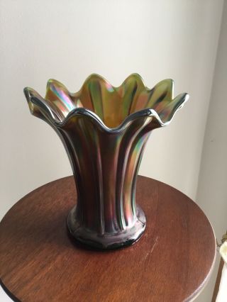 Carnival Glass Squatty Green Thin Rib By Northwood