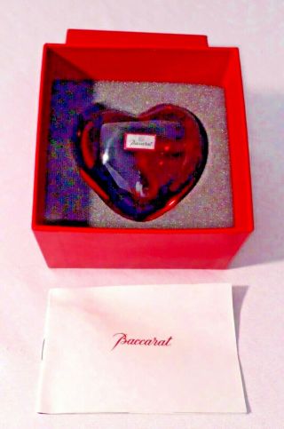 Baccarat France Red Heart Paperweight W/ Box & Booklet V - Day Gift