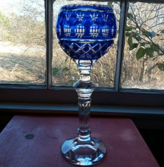 Bohemian 12 " Cobalt Blue Cut To Clear Glass Votive Candle Holder
