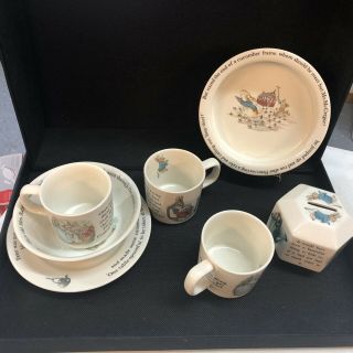 Wedgwood Peter Rabbit Child Set Cups Bowl Plate Porridge & Bank Con