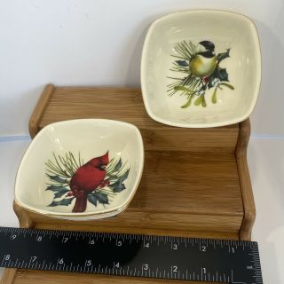2 Lenox Winter Greetings Dipping Bowls Birds Red Robin Parus Exc