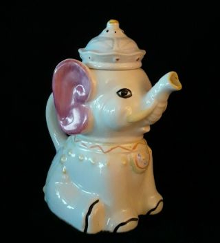 Vintage Hand Painted Ceramic Circus Elephant Teapot Creamer With Crown Lid