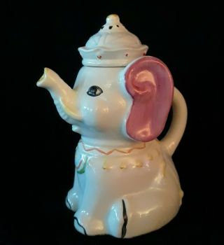 Vintage Hand Painted Ceramic Circus Elephant Teapot Creamer With Crown Lid 2