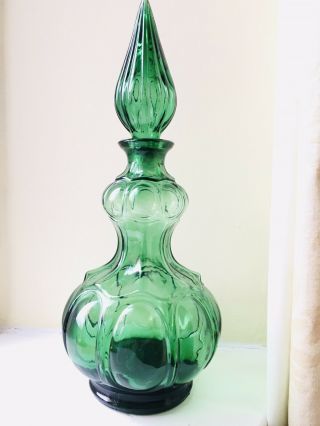 Green Mcm Italian Empoli Genie Bottle Decanter Italy Art Glass