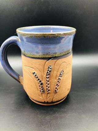 Signed Studio Steve Ashley Hand Crafted Ceramic Pottery Periwinkle Wheat Mug ‘94