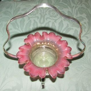 Victorian Ruby Vaseline Art Glass Preserve Dish Sheffield Plate Stand C1880 