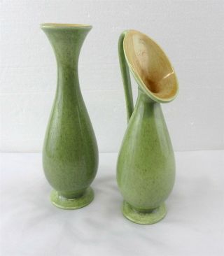 Red Wing Art Pottery M - 1511 & M - 1509 Bud Vases Chartreuse Speckle 7.  25 " Dc2
