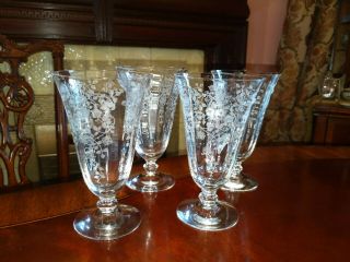 Set Of 4 Fostoria Arcady Iced Tea 11oz Etched Floral With Panels