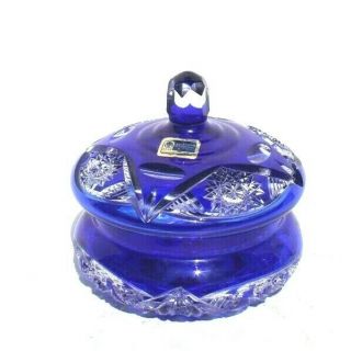 Lausitzer Cobalt Blue Cut To Clear Crystal Candy Dish German Democratic Republic