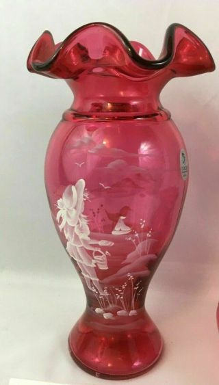 Fenton Glass Mary Gregory Beachcomber Vase Hand Painted Sue Jackson 6853 Uk