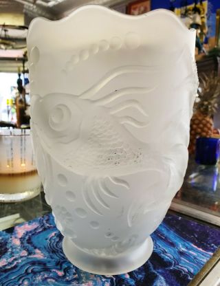 Frosted Art Glass Vase Sea Life Koi Jellyfish Starfish Verlys? Fenton? Barolac?