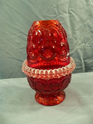Htf Fenton For L.  G.  Wright Ruby Red Glass 3 Piece Moon & Stars Fairy Lamp