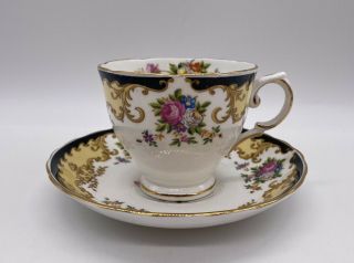 Tuscan Lorraine Black Vintage Teacup And Saucer Bone China Made In England