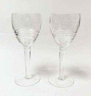 Pair Jasper Conran Stuart Crystal Wine Glasses Goblets Strata Pattern Retired