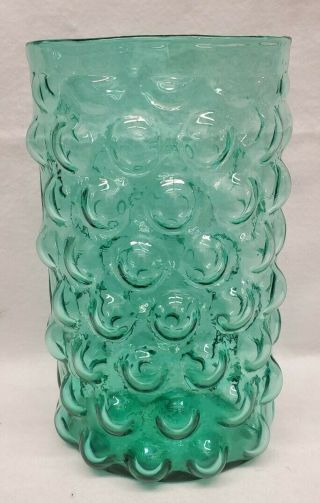 Blenko Glass Vase Bubble Pattern Vase Sea Green 9.  5 Inch