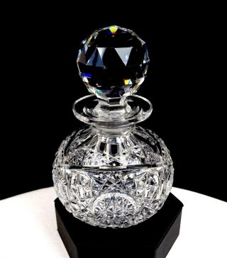 American Brilliant Cut Crystal Hobstar 5 1/4 " Cologne / Perfume Bottle & Stopper