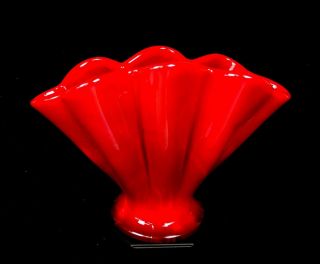 Fenton Mandarin Red Slag Glass 5 5/8 " Fan Vase 1932 - 1955