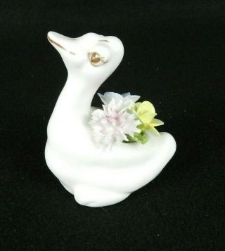 Vintage Coalport Bone China Figurine White Duck With Flowers England 3.  25 "