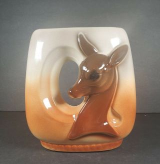 1950s Vintage Royal Copley Ceramic Vase W/ Deer,  Deer Planter,  Fall Glaze