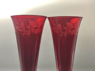2 Lenox For The Holidays Green Holiday Gems Toasting Flutes Etched Crystal