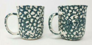 Tienshan Folk Craft Moose Country Mugs Cups Sponge Green And White Set Of 2