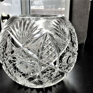 Very Large Abp Cut Glass Rose Bowl By Strauss Company In Napoleon Pattern,  1895