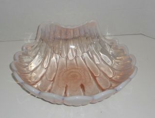 Mid Century Modern Murano Art Glass Pink & Opalescent Clam Shell Bowl Large